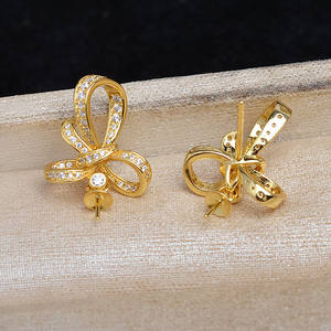 Boucles d'oreilles en argent S925, nœud chinois, accessoire de bricolage, support vide de 10 à 14 mm, JG5976, nœud papillon semi-fini, accessoires de bijoux - Product Image 3