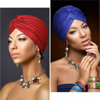 Gorro Turbante Anudado Personalizable al por Mayor para Mujer, Sombrero Indio Elástico de Fibra de Poliéster Liso para Quimioterapia y Cáncer, Venta Caliente
