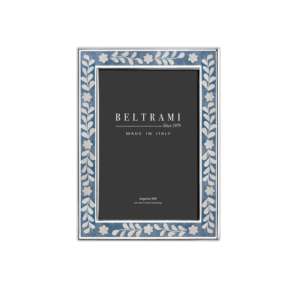 Beltrami Photo <b>Frame</b> <b>4x6</b> Silver Plated Blue Enamel Floral Design Made In Italy - Product Image 1