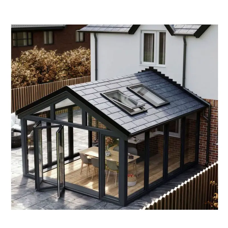 Balcon, jardin d'hiver, cadre en aluminium, toit incliné, véranda extérieure, Solarium, maison en verre, chambre solaire
