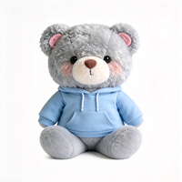Peluche d'ours gris promotionnelle personnalisée avec sweat à capuche bleu – Peluche d'ours mignonne et personnalisable
