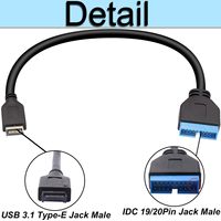Câble d'extension adaptateur USB 3.1 Type-E mâle IDC20P mâle, 20 broches, 20 cm, conducteur en cuivre nu isolé PVC, 12V, pour ordinateur
