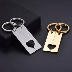 Vente flash - Porte-clés personnalisé en acier inoxydable poli miroir, rectangulaire, demi-cœur, thème moderne, pour couple, décoration - Product Image 3