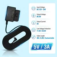 Kit de câblage OBD vers USB avec protection contre les basses tensions, 10,5 pieds, 12V 24V vers 5V 2,5A, port USB de charge, câblage pour stationnement 24 heures
