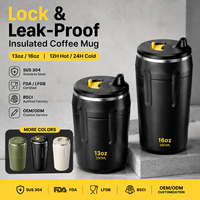 Mug de voyage isotherme en acier inoxydable à double paroi de 13 oz avec logo personnalisé, anti-fuite, couvercle détachable, maintien thermique de 12 à 24 heures