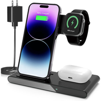 Support de chargeur magnétique 3 en 1 portable à charge rapide sans fil 15W avec support de téléphone intelligent compatible avec la montre de téléphone et l'utilisation de la lampe