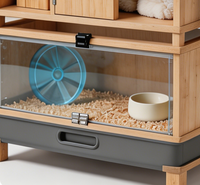 Cage Écologique en Bois Massif pour Hamster et Chinchilla - Habitat Durable à 2 Niveaux avec Tunnel Connecteur - Cadeau pour Petits Animaux
