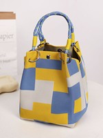 Nouvel Arrivage Sac Fourre-tout Tricoté à Carreaux Tressé Durable Multi-usages avec Poignée Anneau Métallique et Corde pour Femmes Tendance Street Style