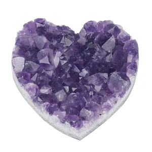 Wholesale High Quality Small Uruguay Amethyst Raw Crystal Druzy Cluster Heart Home Decor