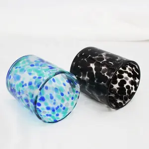 FENGJUN 13.5 Oz 14 Oz Custom Reusable Personalised Luxury Gloss Black Bule Empty Leopard Tortoise Glass Candle Jar With Lid