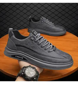 Men's low top leather walking shoes lace-up fashion sneakers casual shoes for mens