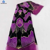 Tissus en velours coloré Sinyafabrics avec broderies de perles et de paillettes, tissus en dentelle de velours de haute qualité avec perles et paillettes pour la couture