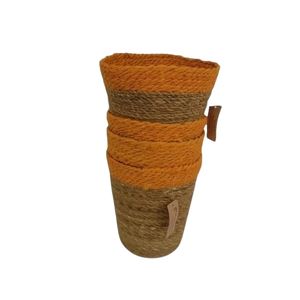 Ensemble de 4 grands pots en corde tressée, bords orange, style naturel, décoration colorée pour balcon, jardin, modèle SC ECOMMERCE - Product Image 4