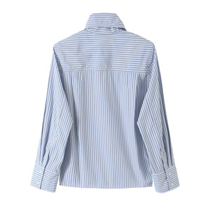 Camisa a Rayas Holgada Personalizada para <span class=keywords><strong>Mujer</strong></span> 2026 con Detalle de Lazo, Blusa con Botones al Frente, Camisas de Diseño Vintage OEM/ODM - Product Image 5