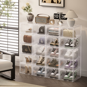 Ayakkabı saklama kutusu temizle plastik 10 paket istiflenebilir plastik masaüstü kutusu organizatör dolap katlanabilir ayakkabı raf Sneaker konteyner Bin - Product Image 2