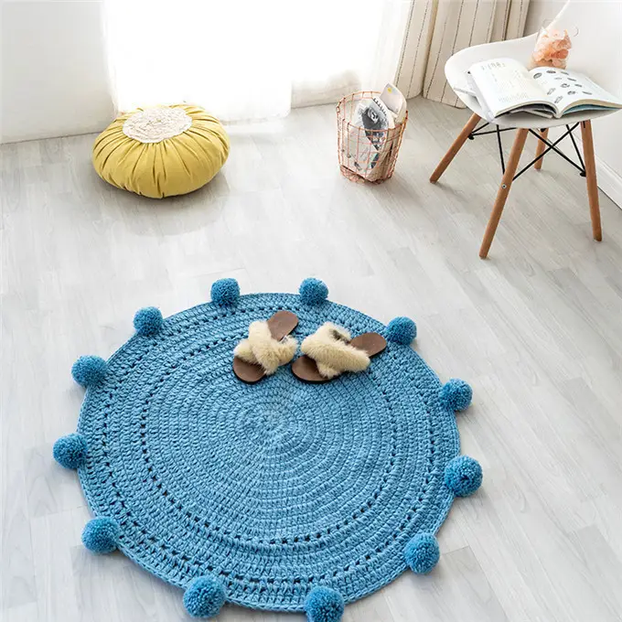 Y-Z Knitting crochet blocking mats board prayer rug teaching for kids carpet game rug city life round cotton baby mat blue