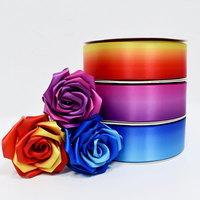 Ruban personnalisé double face en satin de 4 cm avec impression colorée arc-en-ciel pour fleurs et roses