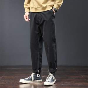 กางเกงทำงานลำลองสไตล์อเมริกันสำหรับผู้ชายกางเกงขากว้างแบบเรียบง่ายทรงหลวมขนแกะ - Product Image 3