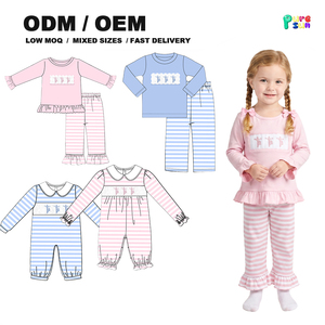 Vêtements pour enfants Puresun 100% coton, rose et bleu rayé, vêtements assortis pour enfants, vêtements smockés, vêtements de boutique pour enfants - Product Image 1