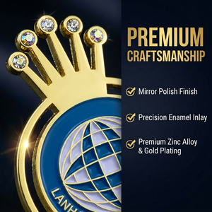 Épinglette personnalisée en émail, alliage de zinc plaqué or, couronne creuse, cristal, certifiée ISO, conception gratuite, faible MOQ, cadeau d'entreprise, OEM - Product Image 3