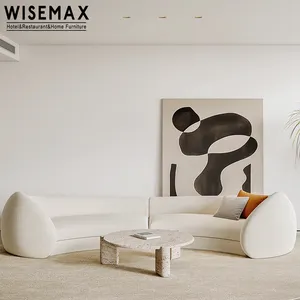 WISEMAX FURNITURE Living Room Sofa Couch Designer Modular Curved Sofa Set Furniture Floor Teddy Fabric Sofa For Hotel Lobby