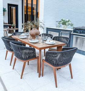 Conjunto de Comedor de Lujo Moderno para Exteriores con Cuerdas Trenzadas, Estilo Elegante, Asientos con Estructura de Aluminio con Aspecto de Teca, Ideal para Villa junto a la Piscina - Product Image 4
