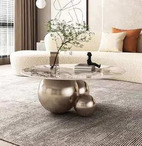 Modern Design Spherical Art Furniture Stainless Steel Ball Base Coffee Table Living Room Furniture Hotel Lobby Table