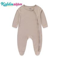 Nouveau-né bambou coton pieds combinaison hiver couleur unie bébé barboteuse sac de couchage avec Double fermeture éclair respirant bébé pyjamas