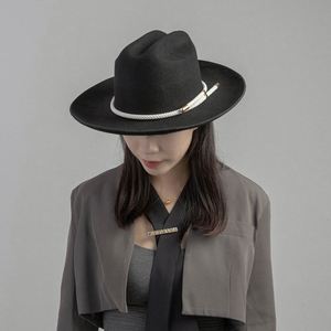 Wholesale Vintage Femme Unisex Women Cowboy Felt Hat Wholesale Wide Brim 100% Wool Felt Fedora Hats - Product Image 3