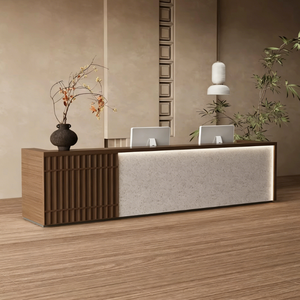 Bancone Reception Moderno Minimalista in Legno Scanalato con Illuminazione LED per Ufficio, Hotel, Spa, Salone - Product Image 2