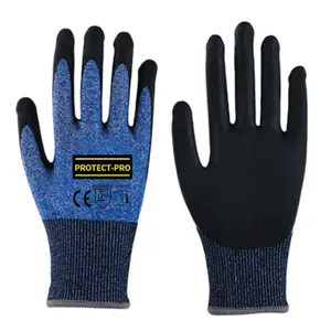 13 Gauge Royal Blue Cut Resistant Yarns Black Nitrile Foam Palm Coated Gloves