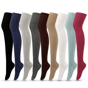 Medias largas tejidas a rayas gruesas para mujer y niña, medias largas por encima de la rodilla, cálidas, japonesas, 9 colores, Otoño e Invierno