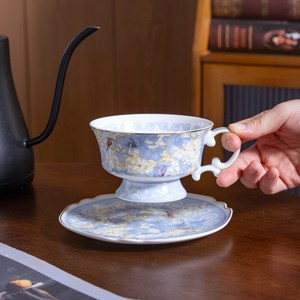ชุดกาแฟพร้อมจานรองลายดอกไม้ขอบทองสไตล์ยุโรป - ชุดน้ำชาสำหรับจิบน้ำชายามบ่าย - Product Image 1