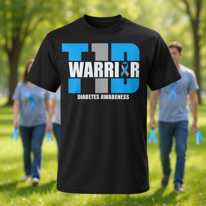 Camiseta T1D Warrior para concienciación sobre la diabetes, diseño de lazo azul tipo 1 - Product Image 3