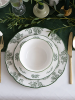 Nouvel ensemble de vaisselle de luxe en porcelaine fine de 12 pièces pour 6 personnes avec motif paysager fleurs vertes