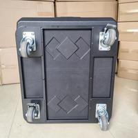 Estuche de transporte ATA de plástico Sound Town 14U para DJ con mesa superior para mezclador, 20U de profundidad, mesa de trabajo para DJ y ruedas, 14 espacios