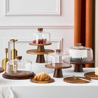 Plateau à gâteau rond sur pieds, en acacia écologique, avec couvercle transparent en verre, présentoir à desserts, plateau en bois pour hôtels