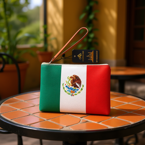 Bolso de Mano con Bandera de México, 6X8, Cuero Genuino, RFID, Estilo Bohemio Hecho a Mano para Mujer, Cierre de Cremallera - Product Image 2