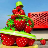 Vente directe d'usine, sculpture de fraise géante en fibre de verre imperméable, faite à la main, personnalisable, écologique, pour l'extérieur