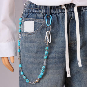 Cadena de cintura con cuentas de calavera azul turquesa para uso casual, material de aleación de zinc, diseño de una sola capa - Product Image 2