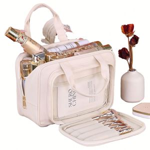 Sac de voyage portable pour cosmétiques, organiseur de maquillage imperméable pour femmes avec poignée et séparateur - Product Image 3