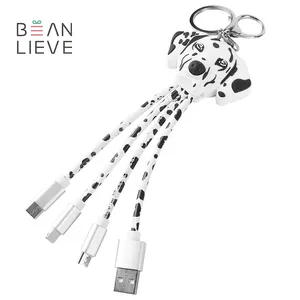 USB-кабель с изображением животных, Далматин, собака, искусственная кожа, многоголовый брелок 3 в 1, зарядный кабель