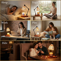180 °   Verstellbarer Wachswärmer mit schwarzem Eisenarm, schillernder gewellter Glasschirm, Holzsockel-Kerzenheizgerät für das Schlafzimmer