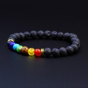 אבן לבה טבעית 7 צ 'אקרה צבעונית 6 מ "מ צמיד עבור נשים ילדים st106 - Product Image 5