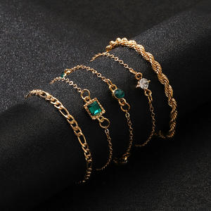 Parures de bijoux fantaisie, ensemble de bracelets 18,5 cm + 5 cm, chaîne dorée avec cristal taille émeraude pour femmes, pour les soirées - Product Image 2
