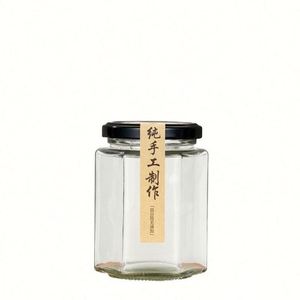 Pot en verre hexagonal de 45 ml à 730 ml avec couvercle à vis transparent, sérigraphie, couleurs personnalisées pour sauces, miel, confitures et conserves - Product Image 1