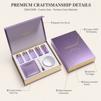 Boîte cadeau rigide à rabat magnétique personnalisée, couleur violet mat, logo en feuille d'or, laminage mat, emballage haut de gamme pour cosmétiques de marque, OEM