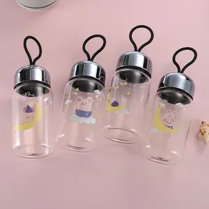 도매 350ml 스테인레스 스틸 누출 방지 나사 뚜껑 유리 물병 실리콘 슬리브