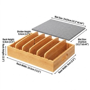 Égouttoir à vaisselle instantanément séchant en bambou avec tapis en <span class=keywords><strong>terre</strong></span> de diatomée, organisateur de couvercles à 6 compartiments pour rangement sanitaire de cuisine - Product Image 3