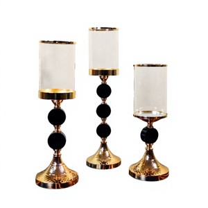 Nordic Gold Candlestick <b>Holder</b> Set of 3 Clear <b>Glass</b> Cylinder <b>Hurricane</b> Lantern Living Room Table Decor - Product Image 1